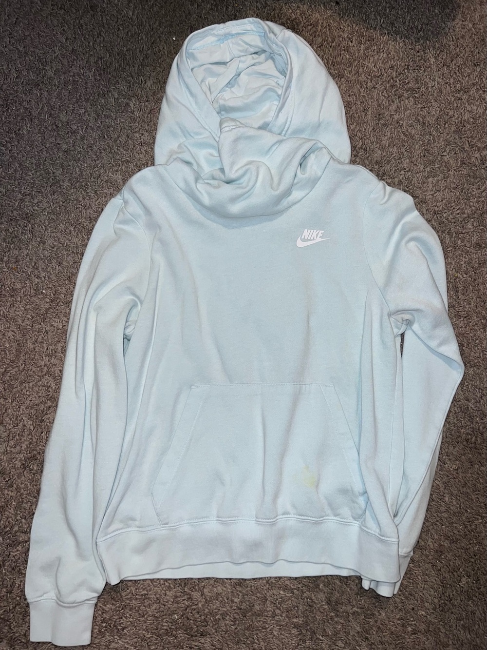 Nike Women's Light Blue Hooded Funnel Neck Pullover with White Swoosh